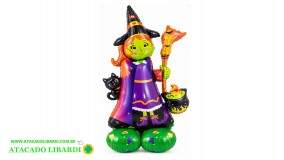 BALAO METALIZADO BRUXA HALLOWEEN C/BASE 73CM 93X123CM PF10988