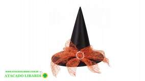 CHAPEU BRUXA C/VEU TEIA ARANHA 34X40CM LARANJA  95855001