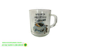 CANECA 9CM 250ML VIDRO FRASE CAFE UCO660