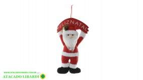 BONECO PELUCIA PENDENTE  NOEL C/PLACA FELIZ NATAL VERMELHO VERDE 38X26 CM 90007001