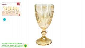 TACA VIDRO 340ML 18,2CM  GOLD VDA03088