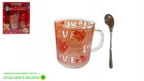 CANECA VIDRO 220ML FRASE C/ COLHER HD63005
