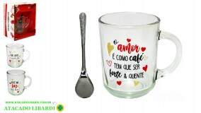 CANECA VIDRO 250ML FRASE C/ COLHER CZ231050