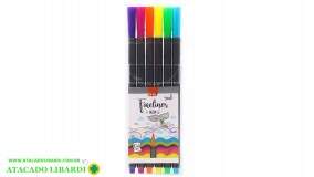 CANETA PONTA FINA 6 CORES FI0029