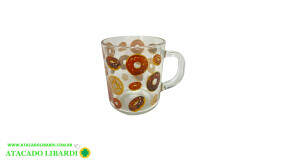 CANECA 9CM 250ML VIDRO DECORADA CAFE UCO658