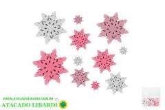 ENFEITE MADEIRA ROSA/BRANCA FLOCO NEVE 24PCS WF1425