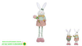 BONECO COELHO FEMEA EM PE 1,15M ROSA VERDE 85250001