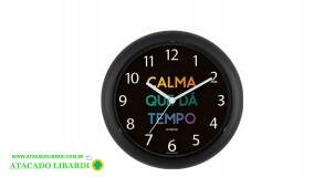 RELOGIO PAREDE 24CM RED PRETO CALMA QUE DA TEMPO 119075 034