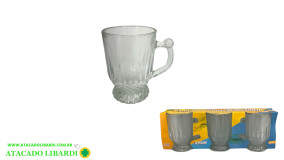 CANECA 9CM 220ML VIDRO 3PCS ELV1068