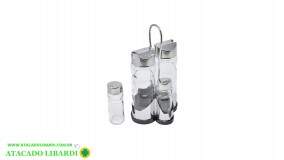 GALHETEIRO 4PCS VIDRO C/SUPORTE INOX 0469