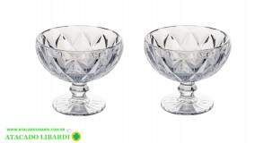 TACA SOBREMESA DIAMANTE VIDRO 2PCS 11,6CM 360ML NX163