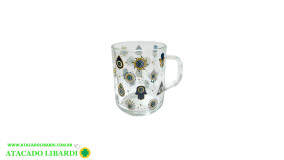 CANECA 9CM 250ML VIDRO DECORADA CAFE UCO655