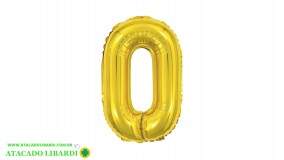 BALAO METALIZADO NUMERO 0 40CM DOURADO PF10006DR0
