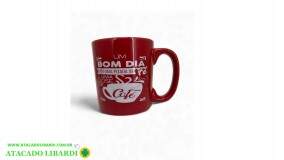 CANECA CERAM FRASE 300ML 9CM VERMELHA UT1163