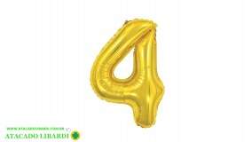 BALAO METALIZADO NUMERO 4 40CM DOURADO PF10006DR4