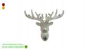 ENFEITE PENDENTE CABECA RENA PLAST 13X4,5X21CM C/GLITTER WF1152