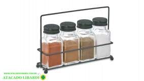 PORTA CONDIMENTO C/SUPORTE INOX 4 FRASCOS QH0406