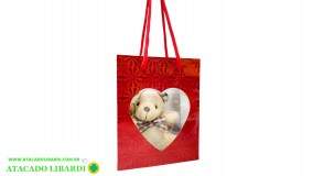 SACOLA PAPEL PRESENTE 15X12X7CM C/URSO  CORACAO FJ91834