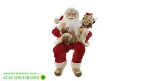 BONECO NATAL PAPAI NOEL SENTADO VERMELHO VERDE 45CM 95216001