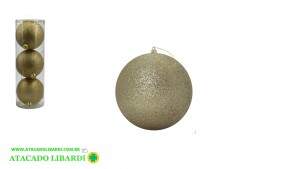 BOLA TUBO C/GLITTER  10CM C/3PCS DOURADO 60143DR