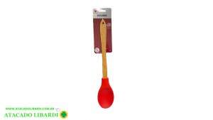 COLHER CULINARIA SILICONE 31,5CM CABO BAMBU 0429VM