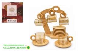 CONJ XICARAS 6PCS C/PIRES SUPORTE BAMBOO BA23365
