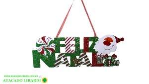 ENFEITE PLACA GLITTER FELIZ NATAL C/NOEL NT0448