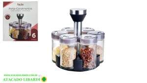 PORTA CONDIMENTO C/SUPORTE INOX 6PCS GIRATORIO 9849