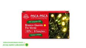 PISCA 100 LED 8M BRANCO QUENTE 127V 8F FIO VERDE 1V127BQ