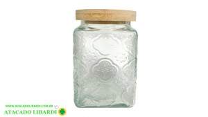 POTE VIDRO 985ML 14CM C/TAMPA BAMBU CA09930