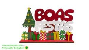 ENFEITE PLACA DECORATIVA MDF BOAS FESTAS 11,5X18CM NATM0113