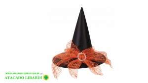 CHAPEU BRUXA C/VEU TEIA ARANHA 34X40CM LARANJA  95855001