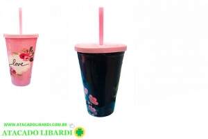 COPO PLAST 600ML C/CANUDO 10UNI COLOR HG54896