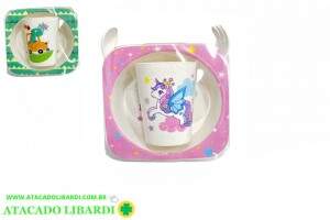 KIT COPO C/PRATO E TALHER INFANTIL COLOR F0035