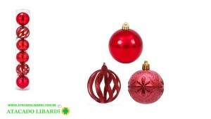 BOLA TUBO DECORADA 8CM C/6 PCS VERMEHO 60532VM