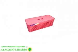ORGANIZADOR EMPILHAVEL PLAST 33X14X10CM C/TAMPA ROSA 8506RE