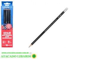 LAPIS GRAFITE 12UNI PRETO C/BORRACHA FE092216