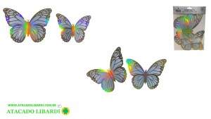 BORBOLETA METALIZADA  DECORATIVA 3D 6PCS PF70327AZ