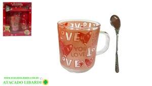 CANECA VIDRO 220ML FRASE C/ COLHER HD63005