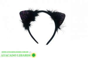 TIARA PLAST FELPUDA GATINHA PRETA E643