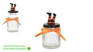 POTE VIDRO C/TAMPA PERNAS BRUXA 15X8CM HALLOWEEN 87987001
