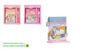 DIARIO DECORADO C/CANETA 18X19CM 52F UNICORNIO FJ90730