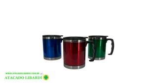 CANECA TERMICA INOX 400ML 11CM C/TAMPA PLAST 601190
