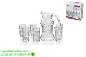 CONJ JARRA 1,8L VIDRO 6 COPOS FLORAL 13581