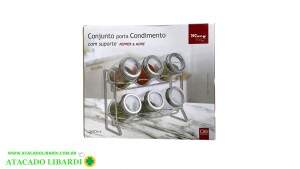 PORTA CONDIMENTO C/SUPORTE METAL 6PCS 140ML VIDRO VDA05104