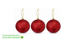 BOLA TUBO C/GLITTER  10CM C/3PCS  VERMELHO 60143VM