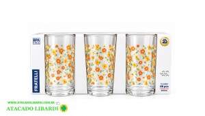 CONJ COPO VIDRO 200ML 10CM 6PCS DECORADO 319081