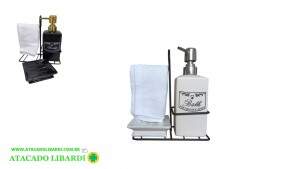 CONJ BANHEIRO 3PC 370ML C/TOALHA E SUPORTE METAL PRB01127