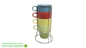 CONJUNTO CANECA CERAM 210ML COLOR C/SUPORTE 4PCS CAI18066