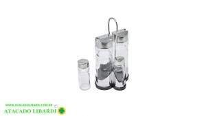 GALHETEIRO 4PCS VIDRO C/SUPORTE INOX 0469